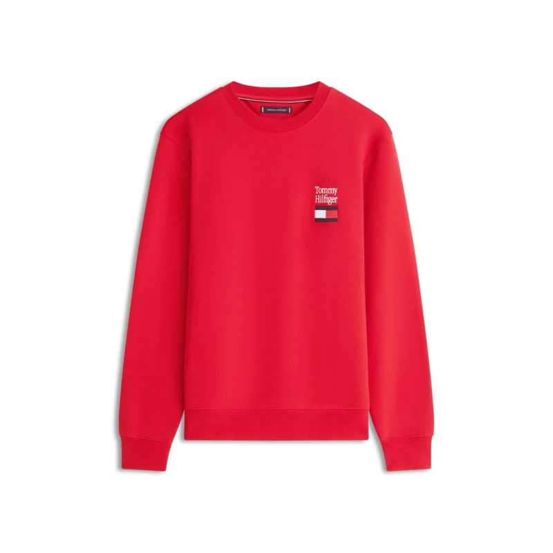 Image of Tommy Hilfiger Mens Embro Flag Crew Sweatshirt Medium Red male M