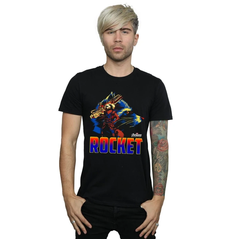 Image of Marvel Marvel Men Avengers Infinity War Rocket Character T-Shirt in Black Size: Small Black S Male 5057736875933