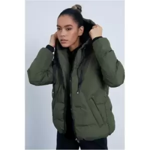 I Saw It First Khaki Padded Coat With Quilt Detail And Hood - Green