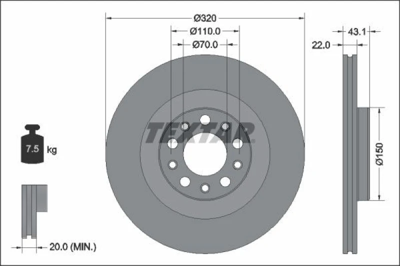 Image of Brake disc TEXTAR 92337803