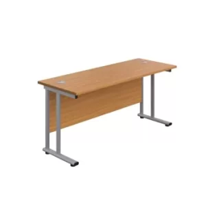 Image of 1600 X 800 Twin Upright Rectangular Desk Nova Oak-Silver
