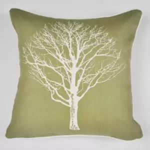 image of Woodland Trees Print 100% Cotton Filled Cushion, Green, 43 x 43cm - Fusion