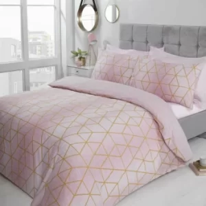 image of Calvin Blush Double Duvet Cover Set, Modern Reversible Bedding Bed Quilt Set