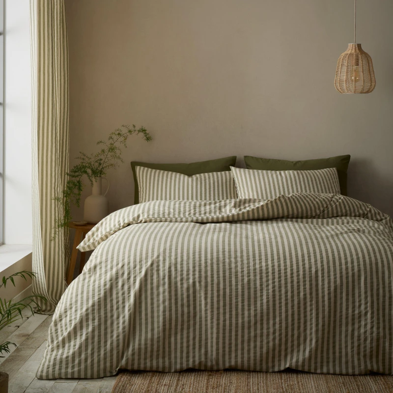 Image of Pineapple Elephant Cotton Rich Woven Stripe Duvet Cover Bedding Set Green