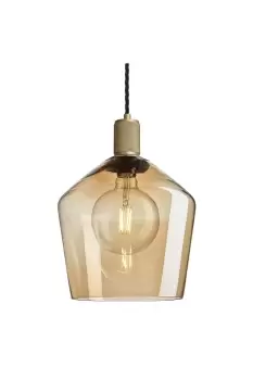Image of Knurled Tinted Glass Schoolhouse Pendant, 10 Inch, Amber, Brass Holder