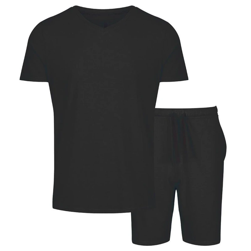 Image of Light & Shade V Neck Tee & Short Pyjama Set Black