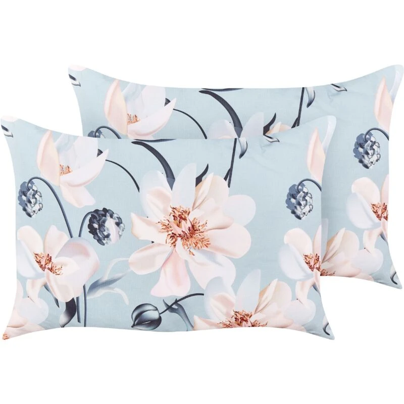 Image of Beliani Set Of 2 Outdoor Cushions Apricale Floral Pattern 40 X 60 Cm Blue