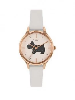 image of Radley White And Navy Dog Detail Dial White Leather Strap Ladies Watch