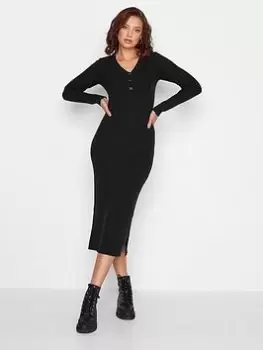 Image of Long Tall Sally Black Collar Detail Knitted Dress, Black, Size 14-16, Women