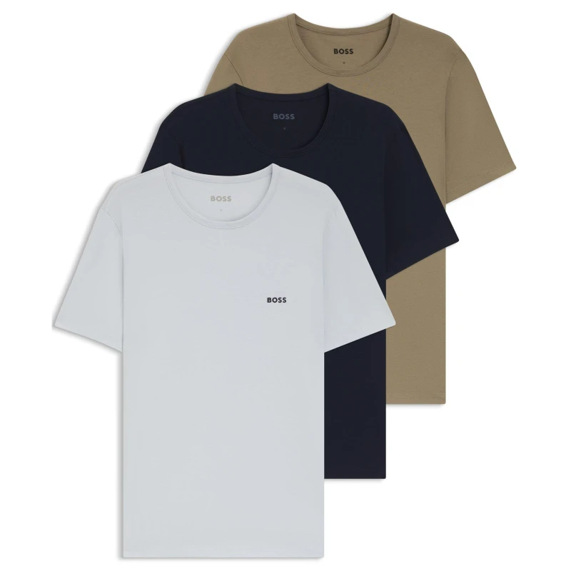 Image of Boss Mens RegCrew Premium Cotton T-Shirt Blue/Brown 972 male S