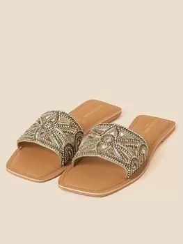 Image of Accessorize Flower Embellished Slider - Gold, Size 39, Women