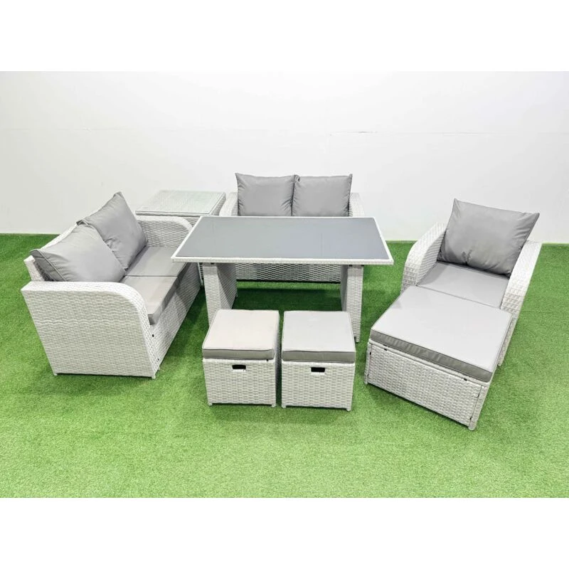 Image of Fimous Outdoor Furniture with Side Table, Love Sofa, 3 Stools 8 Seater in Light Grey Light Grey Unisex