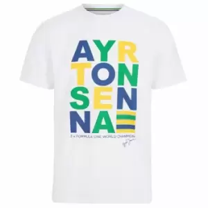 image of Ayrton Senna FW Mens Stripe Graphic Tee (White)