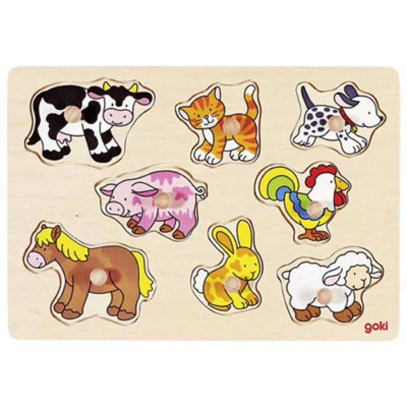 Image of Goki Lift-Out Wooden Puzzle - Farm Animals
