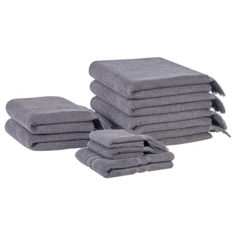 Image of Beliani Set Of 9 Towels Atiu Terry Cotton Grey