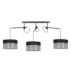 Image of Monolit Black Pendant Ceiling Light with Black, Gold Fabric Shades, 3x E-27