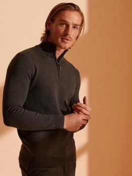 Image of Superdry Orange Label Henley Jumper - Dark Grey Size M Men
