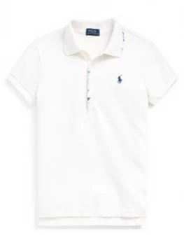 Image of Ralph Lauren Girls Embroidered Flag Short Sleeve Polo - White
