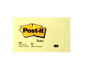 image of 3M Post it Notes Self Adhesive 127x76mm 100 Sheets Canary Yellow