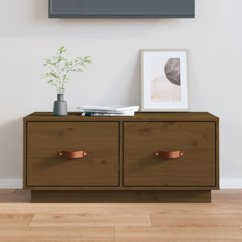 Image of Vidaxl TV Cabinet Honey Brown 80X34X35cm Solid Wood Pine, Brown 818243