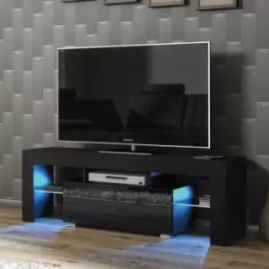 Image of Creative Furniture - tv Unit 130cm Sideboard Cabinet Cupboard tv Stand Living Room High Gloss Doors - Black - Black