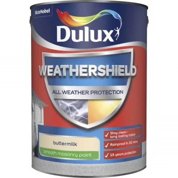 Image of Dulux Weathershield All Weather Protection Buttermilk Smooth Masonry Paint 5L