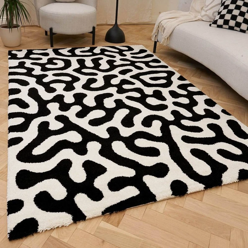 Image of THE RUGS Joli Abstract Pattern Soft & Dense Pile Living Room & Bedroom Rug in Black Size: 80cm x 150cm Black Unisex 80cm x 150 cm