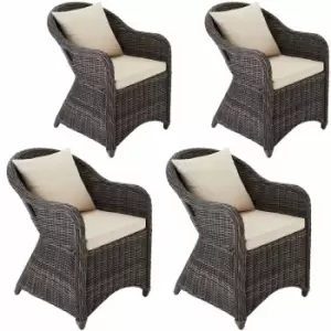 image of Tectake 4 Garden Chairs Luxury Rattan With Cushions Grey