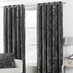 Image of Paoletti Verona Crushed Velvet Ringtop Eyelet Curtains (Pair) Polyester Pewter (117X183Cm)