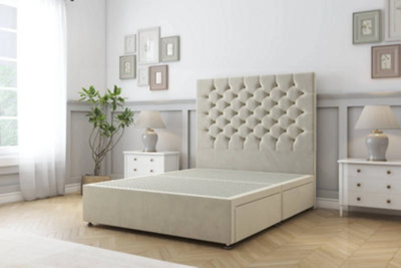 Image of Sloomy Mayfair Cream Plush Divan Bed Base No Drawers With 26" Strutted Headboard 3' Single
