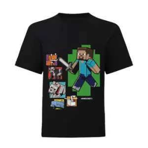 Image of Minecraft Girls Steve And Friends T-Shirt (12-13 Years) (Black)