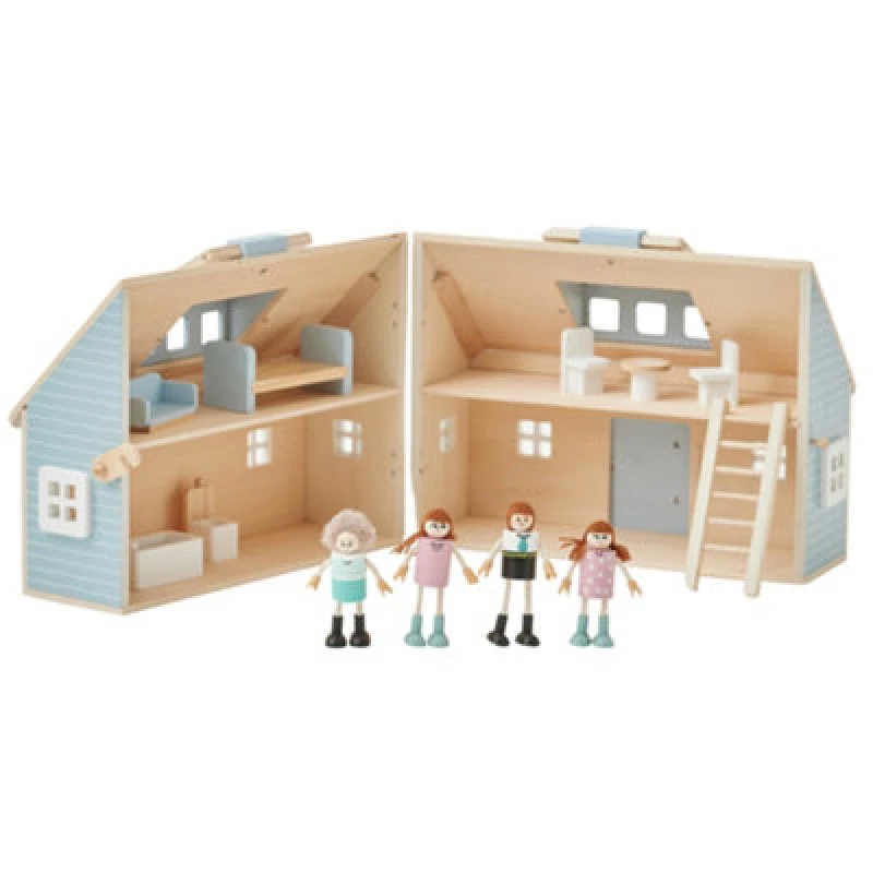 Image of Teamson Kids Portable Doll Cottage With Figurines & Furniture Set