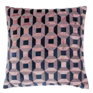 Image of Empire Velvet Jacquard Cushion Blush/Navy
