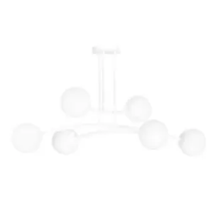 Image of Halldor White Globe Ceiling Light with White Glass Shades, 6x E14