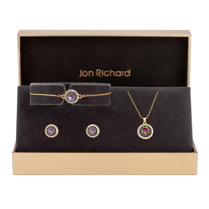 Image of Jon Richard Gold Plated Effect Stone Trio Set - Gift Box Jewellery Sets One Size Gold 70538810000