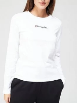 Image of Champion Crew Neck Long Sleeve T-Shirt - White, Size XS, Women