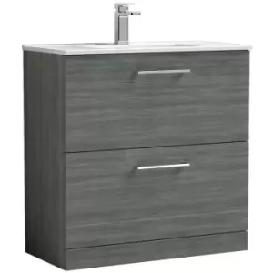 image of Arno Anthracite 800mm 2 Drawer Vanity Unit with 18mm Profile Basin - ARN535B - Anthracite - Nuie