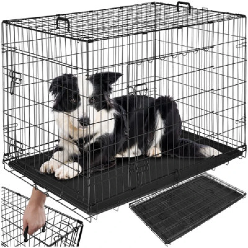 Image of Tectake Dog Crate Luna - Foldable, Robust Steel Mesh, Double Locked Doors 108 X 71 X 76cm - Black Without Partition Wall