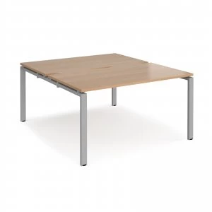 image of Adapt II Back to Back Desk s 1400mm x 1600mm - Silver Frame Beech top