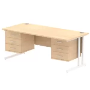 Image of Impulse 1800 Rectangle White Cant Leg Desk MAPLE 2 x 3 Drawer Fixed Ped