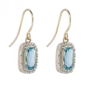 image of Elongated Sky Blue Topaz Diamond Surround Yellow Gold Drop Earrings GE2416T