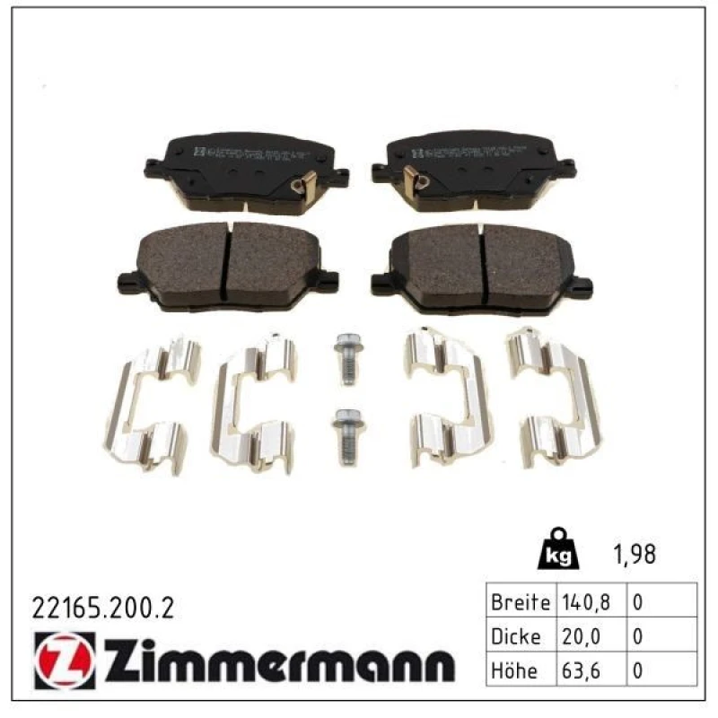 Image of ZIMMERMANN Brake pad set ZIMMERMANN 22165.200.2