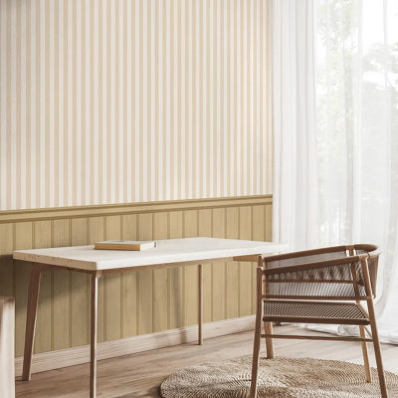 Image of Hoopla Walls Tongue And Groove Stripe- Sand (10M Wallpaper)