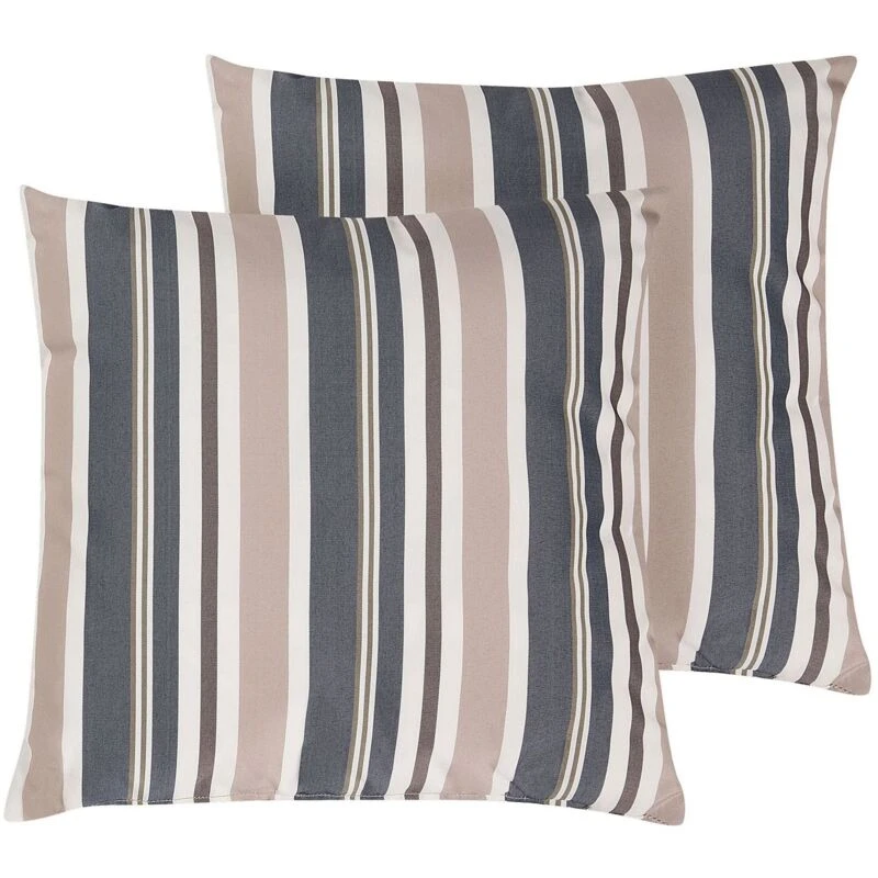 Image of Beliani Set Of 2 Outdoor Cushions Kastos Striped 40 X 40 Cm Taupe