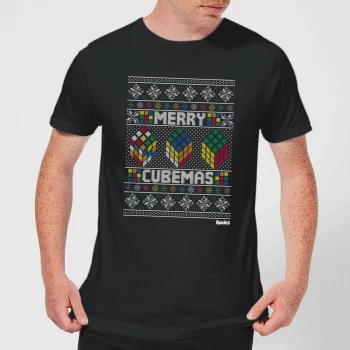 image of Rubiks Merry Cubemas Mens Christmas T-Shirt - Black - 3XL - Black