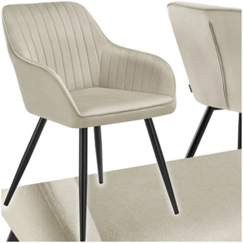 Image of Tectake 1 Chair Marilyn - Velvet Look, Quilted, Continuous Backrest, Slim Steel Legs - Cream/black