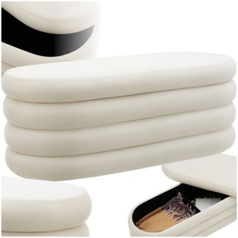 Image of Tectake Bench Altu - With Velvet Or Boucle Cover, Padded, Hallway Storage - Velvet Look Cream-White