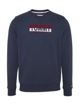 image of Tommy Jeans Tjm Essential Split Box Crew Sweatshirt - Navy