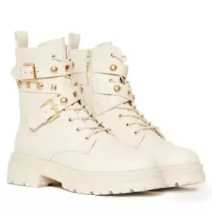 Image of I Saw It First Faux Leather Studded Strap Boots - Neutral