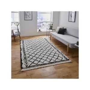 image of Boho 7043 Shaggy Rug, White/Black, 120 x 170 Cm - Think Rugs